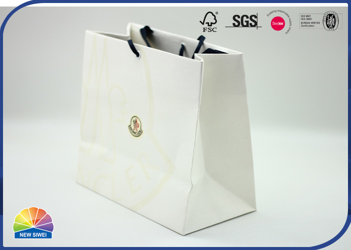 Spot UV Specialty Paper Shopping Bags With Luxury Woven Cotton Ribbon Handle