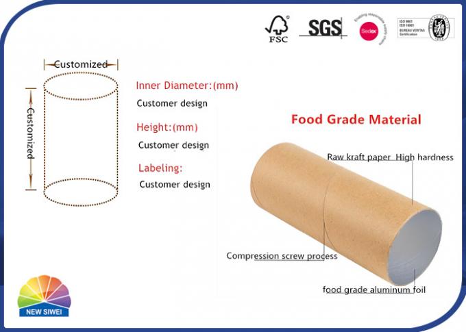 Трубка цилиндра качества еды бумажная упаковывая со свободами 1 алюминиевой фольги внутренними изготовленными на заказ